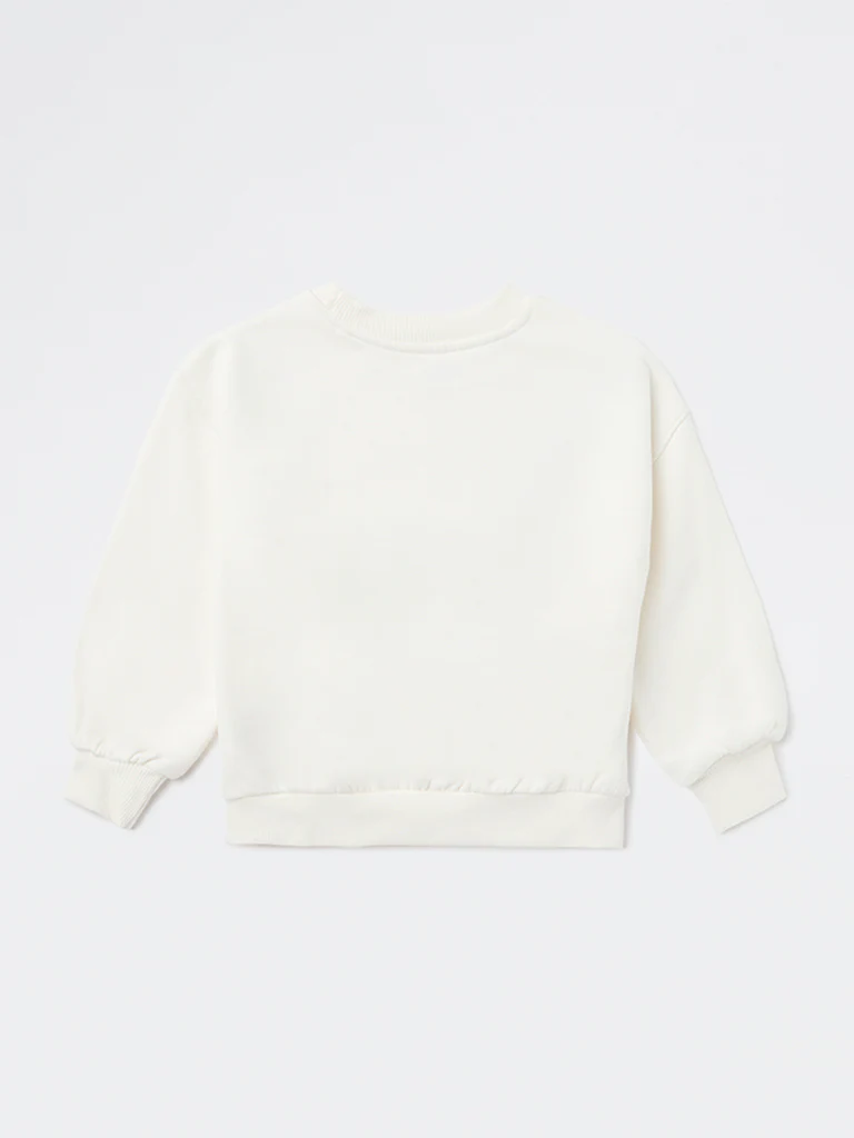 HOP Kids Girls White Embroidered Cotton-Blend Sweatshirt - Image 4