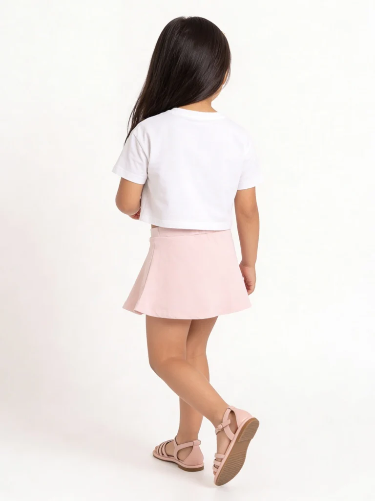 HOP Kids Girls White Embroidered Cotton T-Shirt and Skirt Set - Image 2