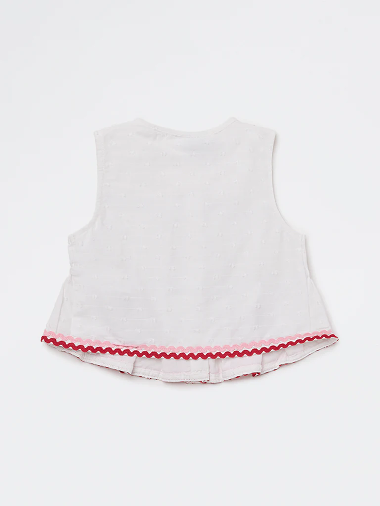 HOP Kids Girls White Embroidered Cotton Top - Image 4