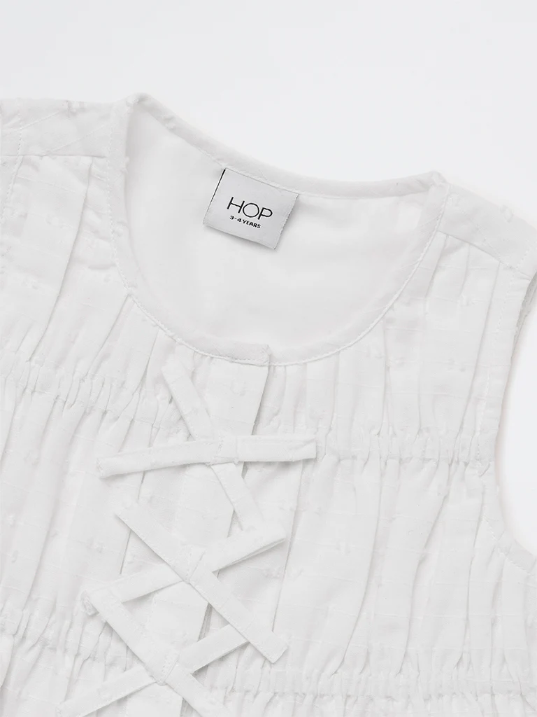 HOP Kids Girls White Embroidered Cotton Top - Image 5