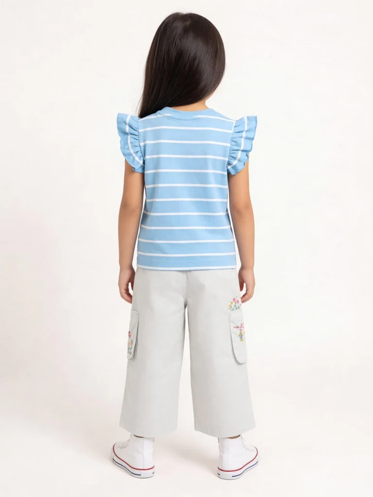 HOP Kids Girls White Embroidered High-Rise Cotton Cargo Pants - Image 3