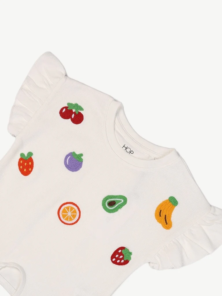 HOP Kids Girls White Embroidered Tie-Up Cotton Top - Image 5