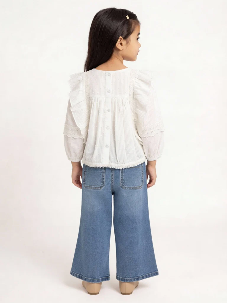 HOP Kids Girls White Floral Embroidered Cotton Top - Image 2