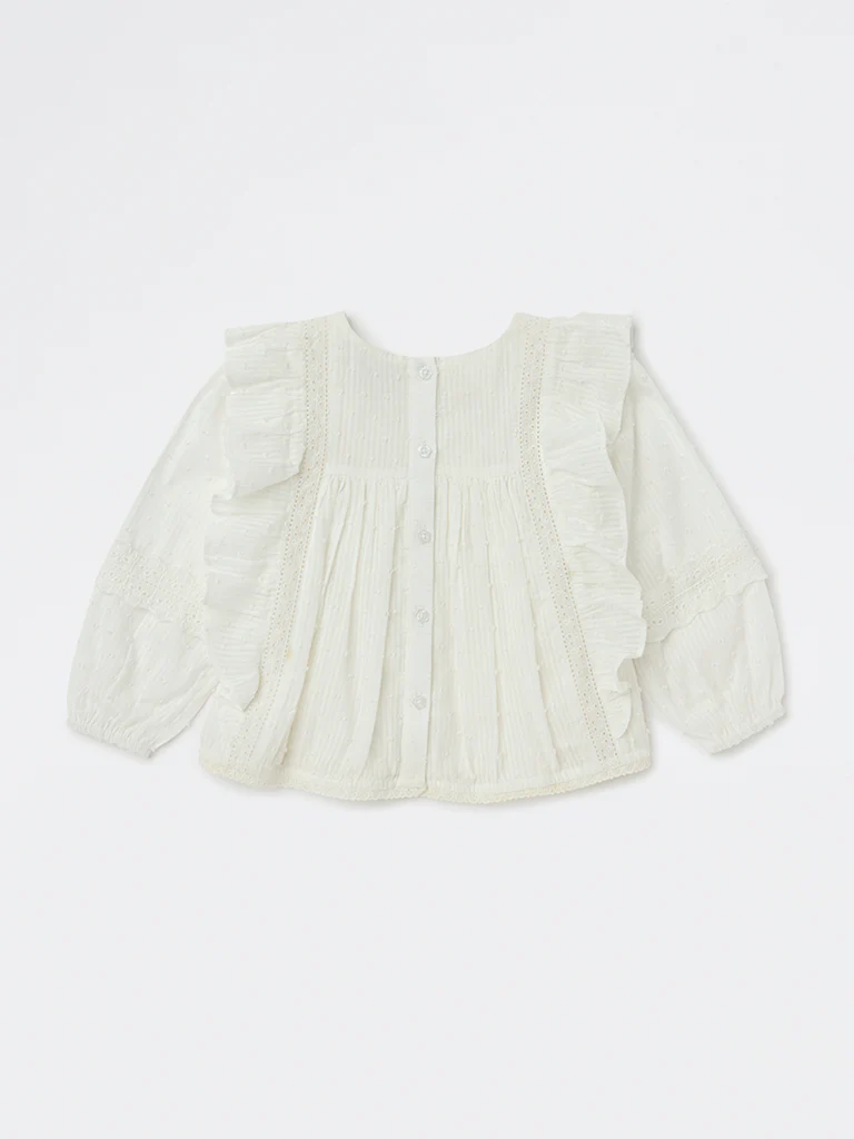 HOP Kids Girls White Floral Embroidered Cotton Top - Image 4