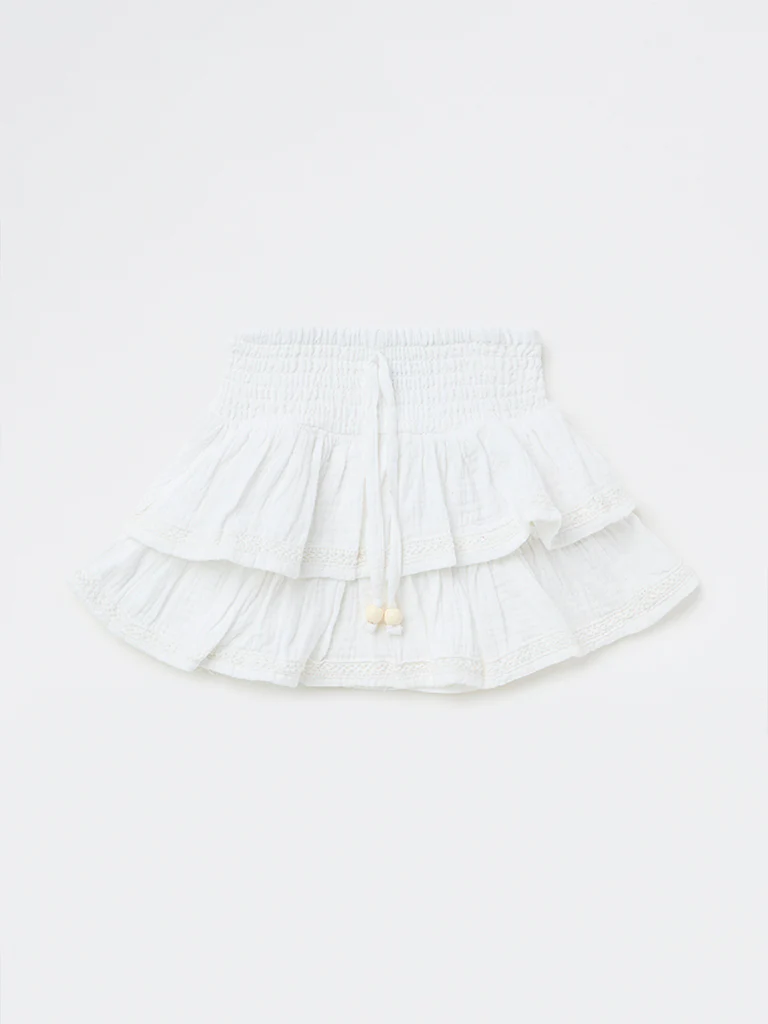 HOP Kids Girls White High-Rise Cotton Ruffled Skirt - Image 3