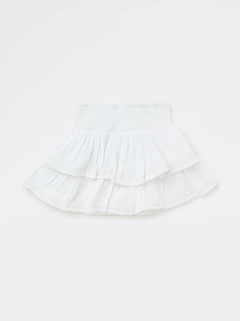 HOP Kids Girls White High-Rise Cotton Ruffled Skirt - Image 4