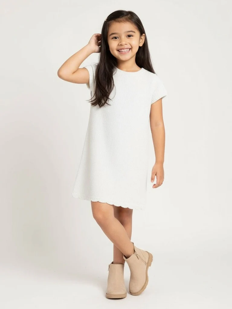 HOP Kids Girls White Knitted Bodycon Dress