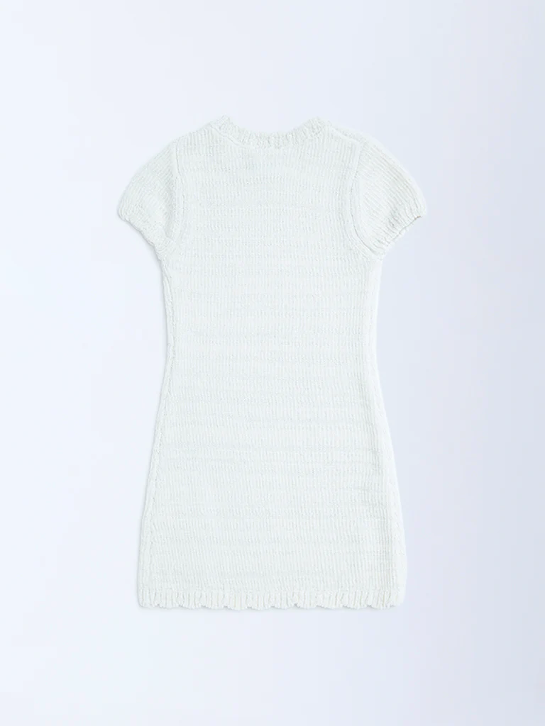 HOP Kids Girls White Knitted Bodycon Dress - Image 3