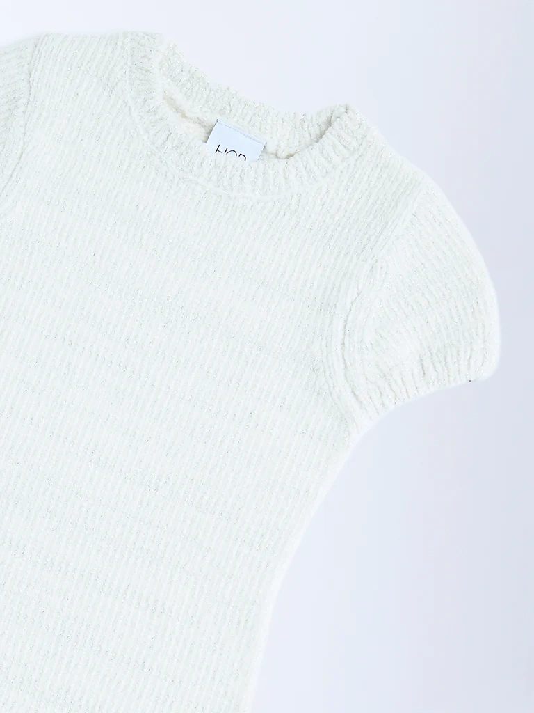 HOP Kids Girls White Knitted Bodycon Dress - Image 4