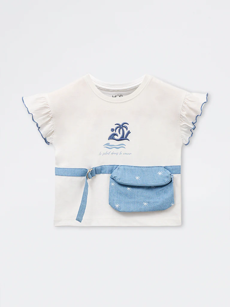 HOP Kids Girls White Pouch-Detailed Top - Image 3