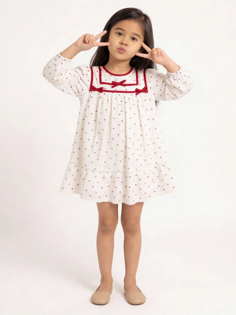 HOP Kids Girls White Printed A-Line Cotton Dress