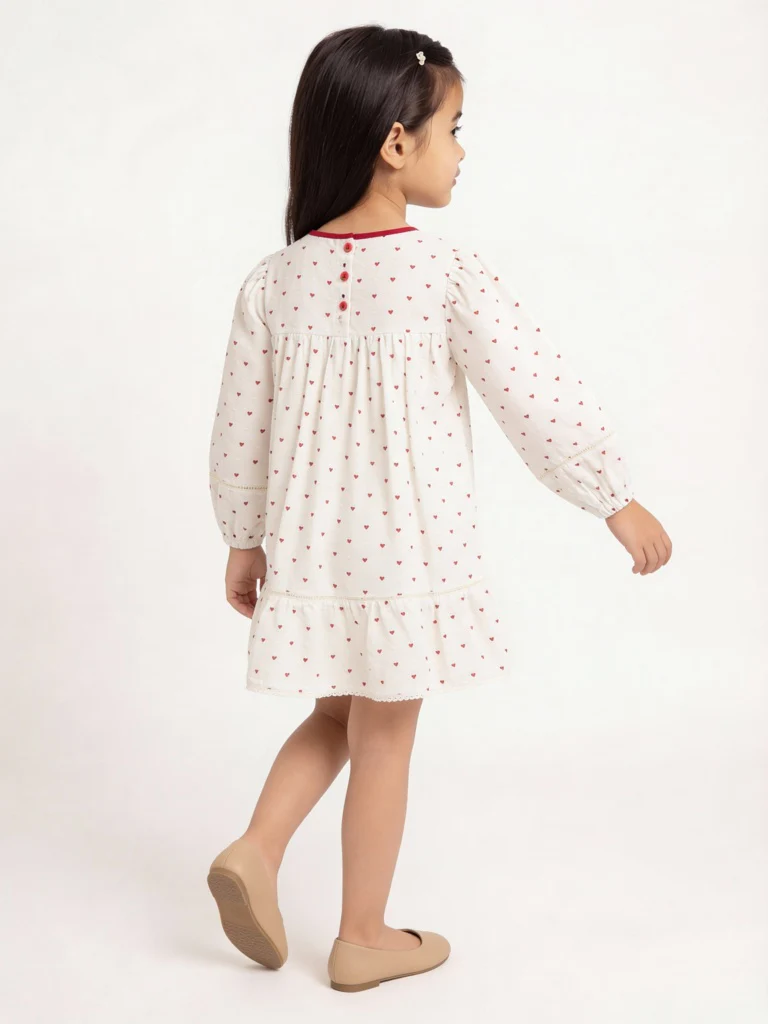 HOP Kids Girls White Printed A-Line Cotton Dress - Image 2