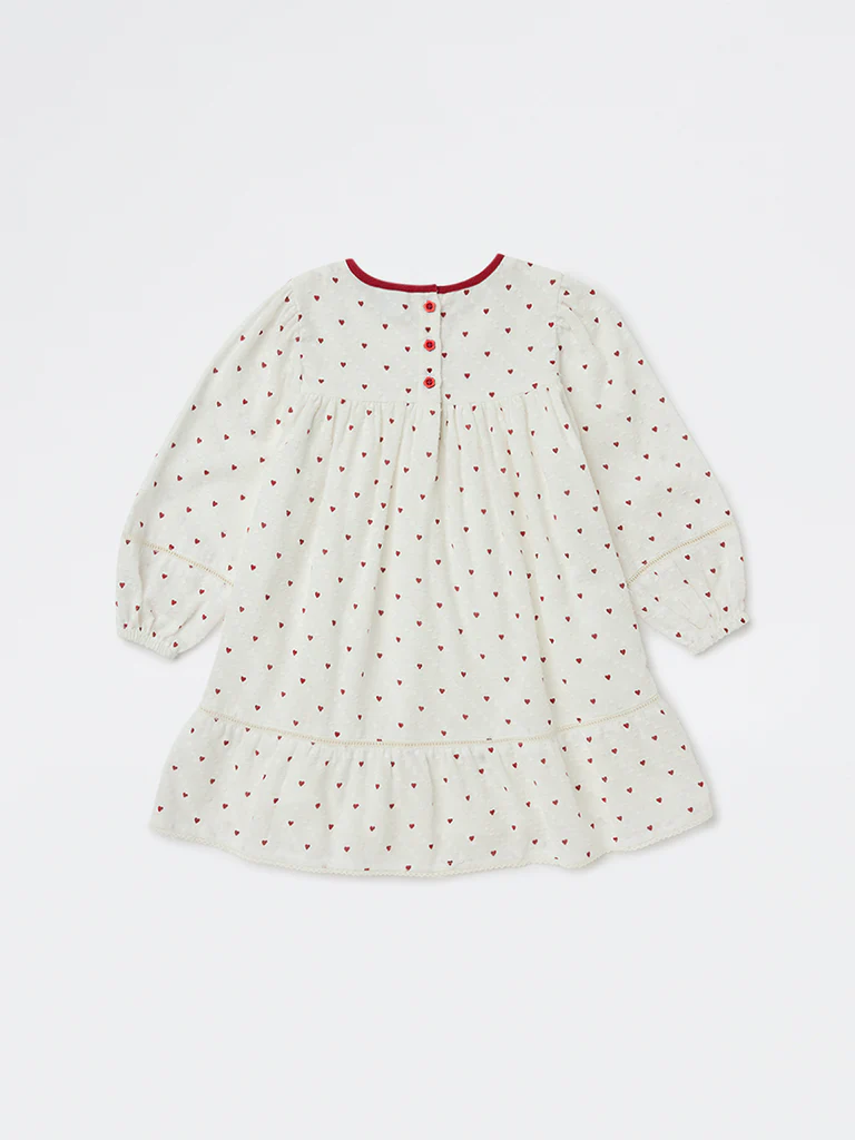 HOP Kids Girls White Printed A-Line Cotton Dress - Image 4