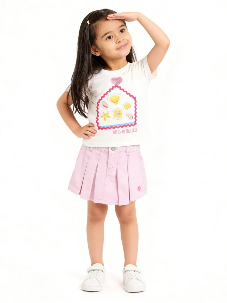 HOP Kids Girls White Printed Cotton T-Shirt