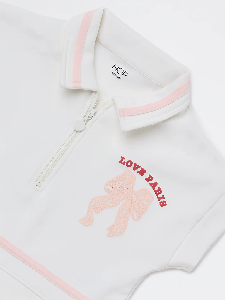 HOP Kids Girls White Printed T-Shirt - Image 5