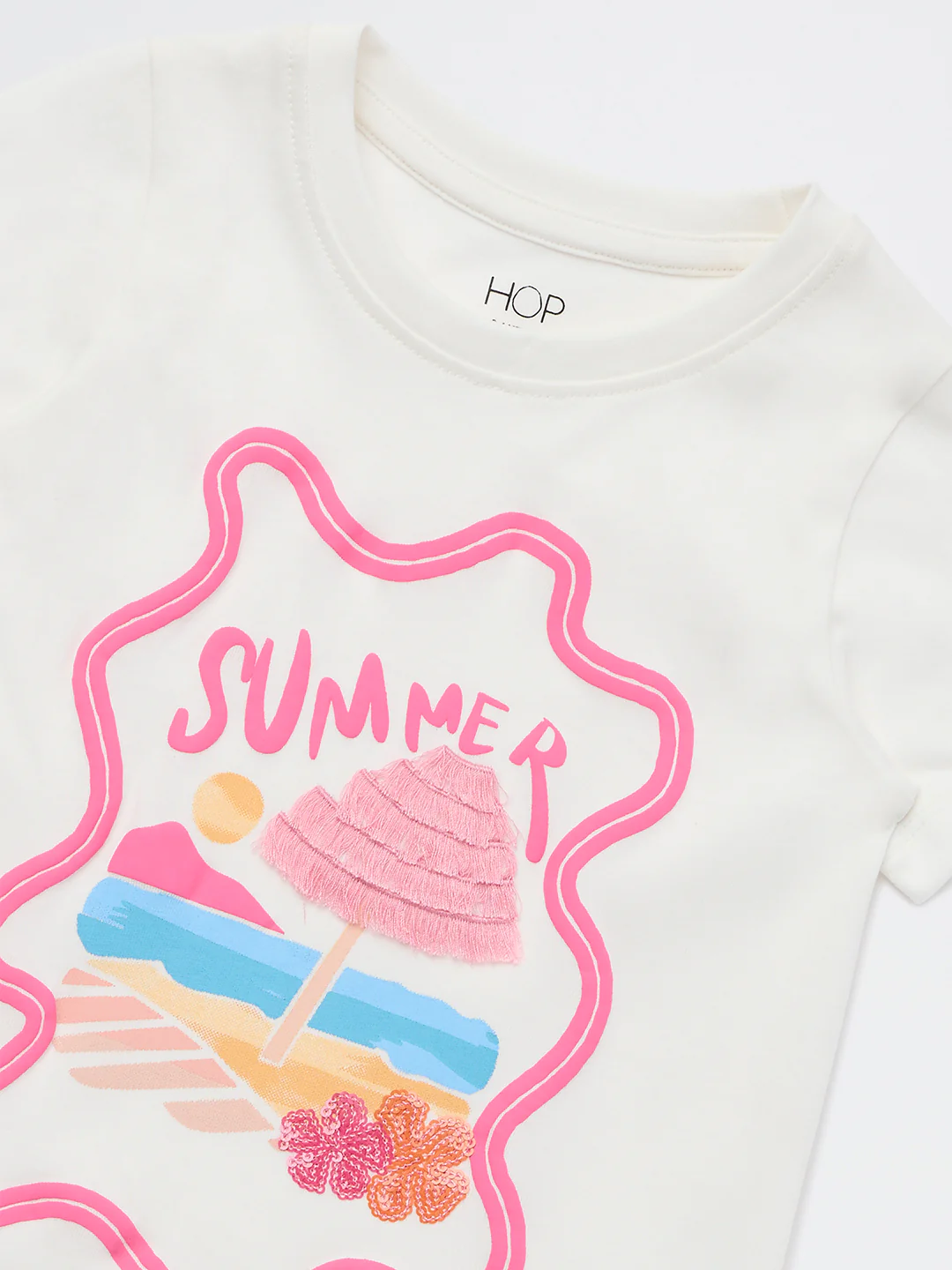 HOP Kids Girls White Summer-Inspired Cotton T-Shirt - Image 4