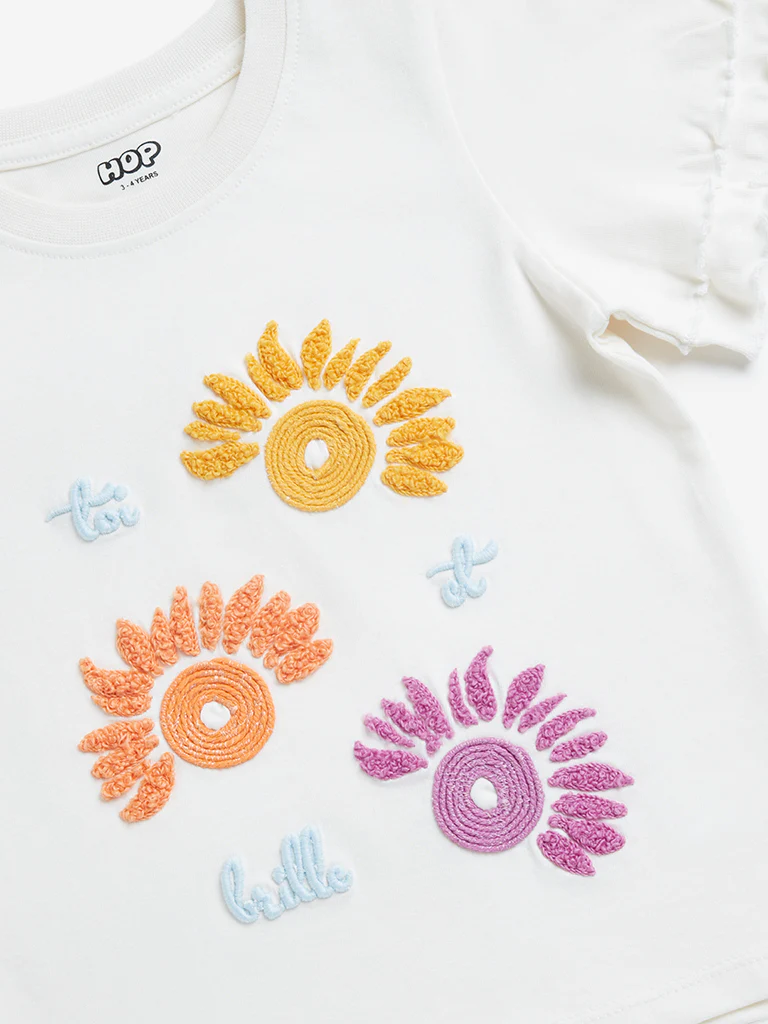 HOP Kids Girls White Text Design Cotton T-Shirt - Image 3