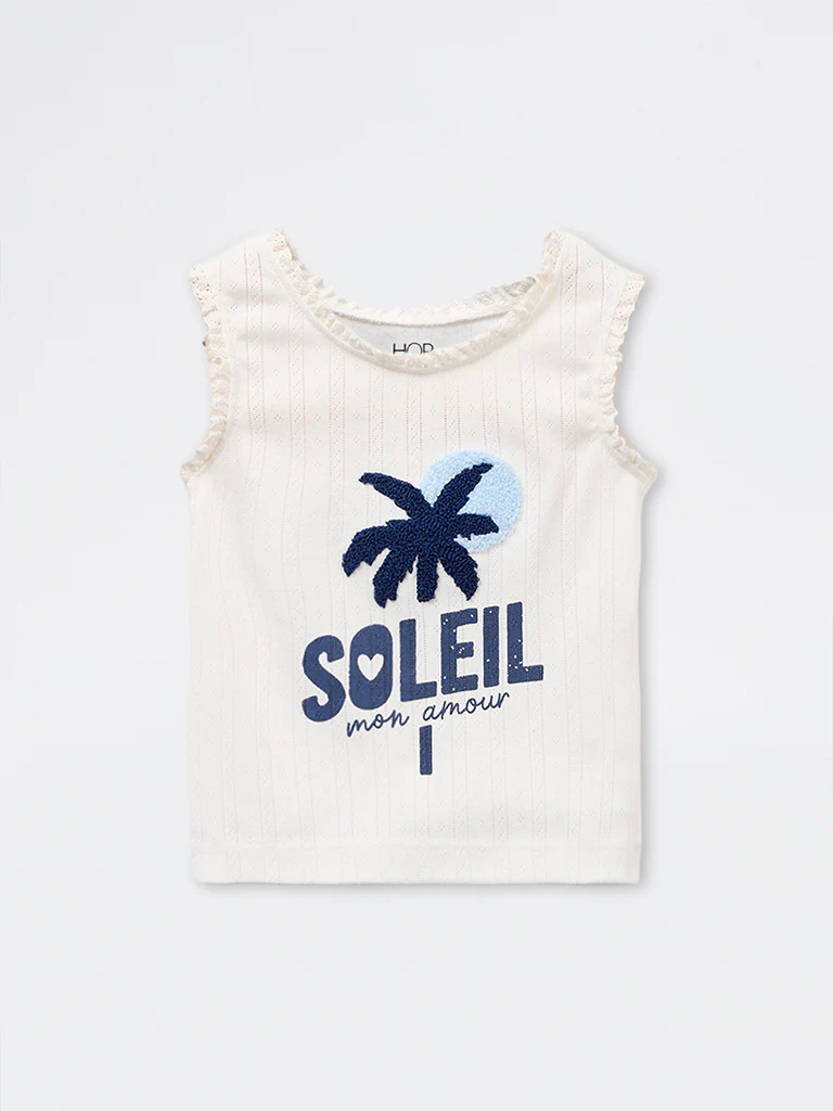 HOP Kids Girls White Text Design Cotton Tank Top - Image 3
