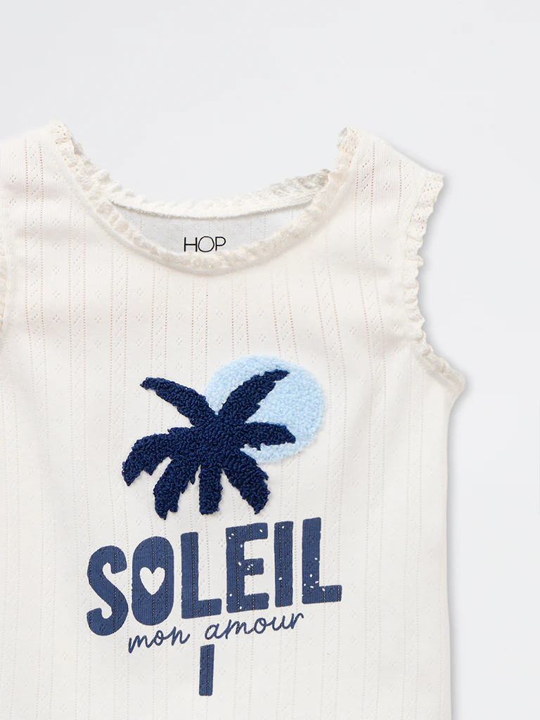 HOP Kids Girls White Text Design Cotton Tank Top - Image 5