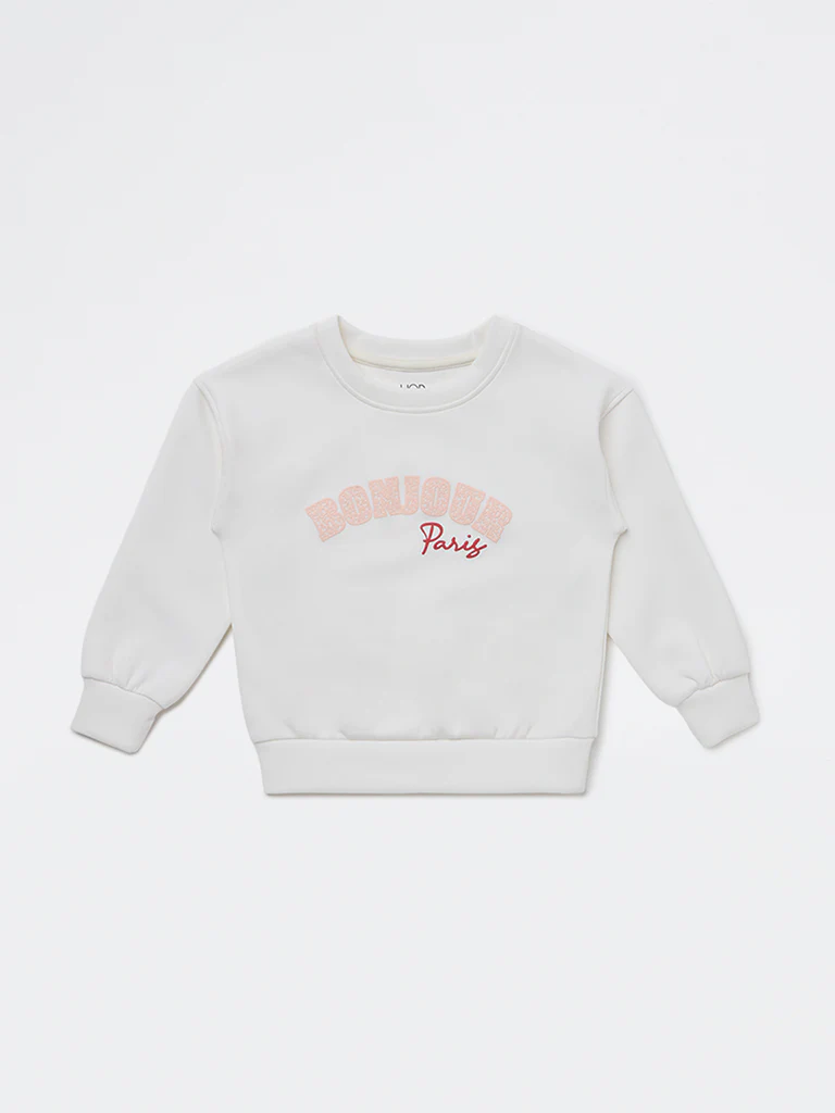HOP Kids Girls White Text Printed Sweatshirt - Image 3