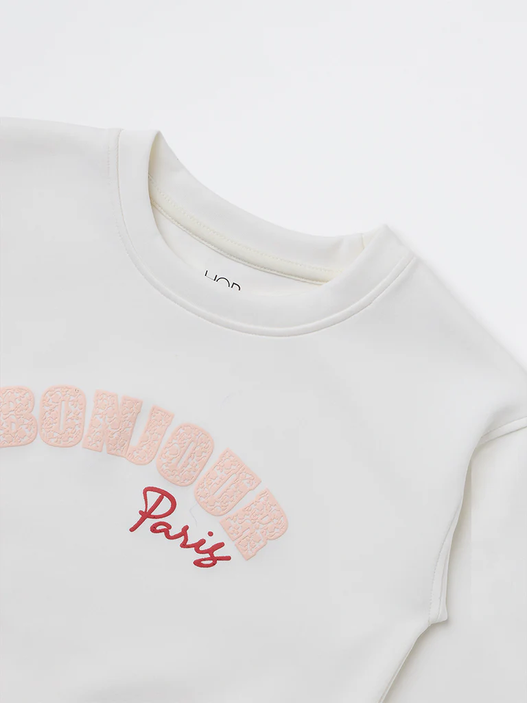 HOP Kids Girls White Text Printed Sweatshirt - Image 5
