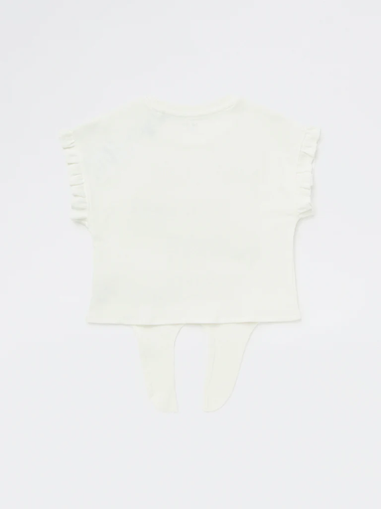 HOP Kids Girls White Text Printed Tie-Up Cotton Top - Image 5