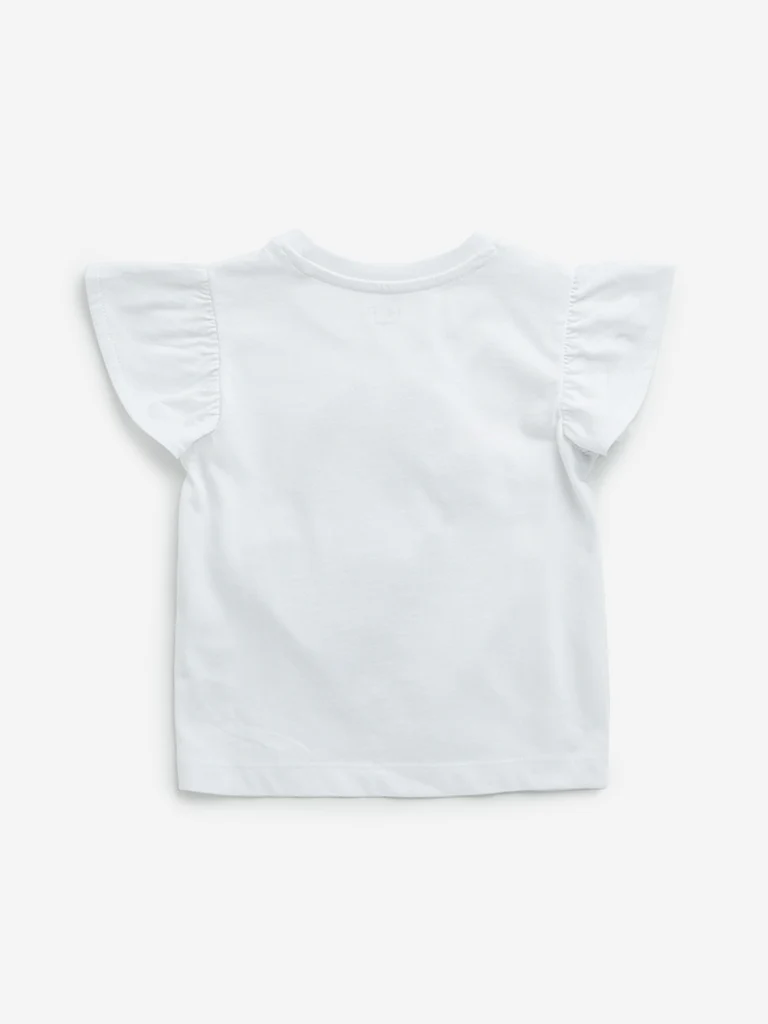 HOP Kids Girls White Unicorn Design Cotton T-Shirt - Image 2