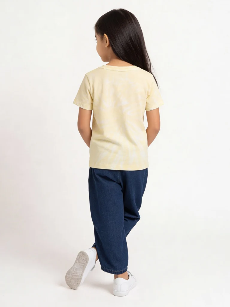 HOP Kids Girls Yellow Embroidered Cotton T-Shirt - Image 2