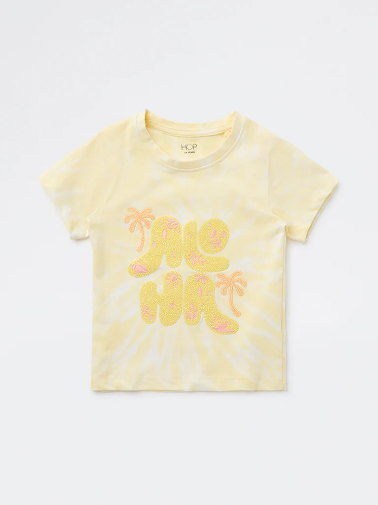 HOP Kids Girls Yellow Embroidered Cotton T-Shirt - Image 3