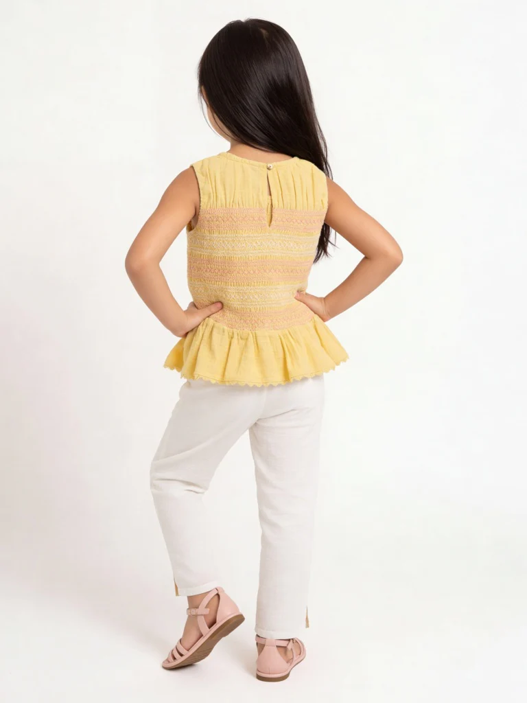 HOP Kids Girls Yellow Embroidered Cotton Top - Image 2