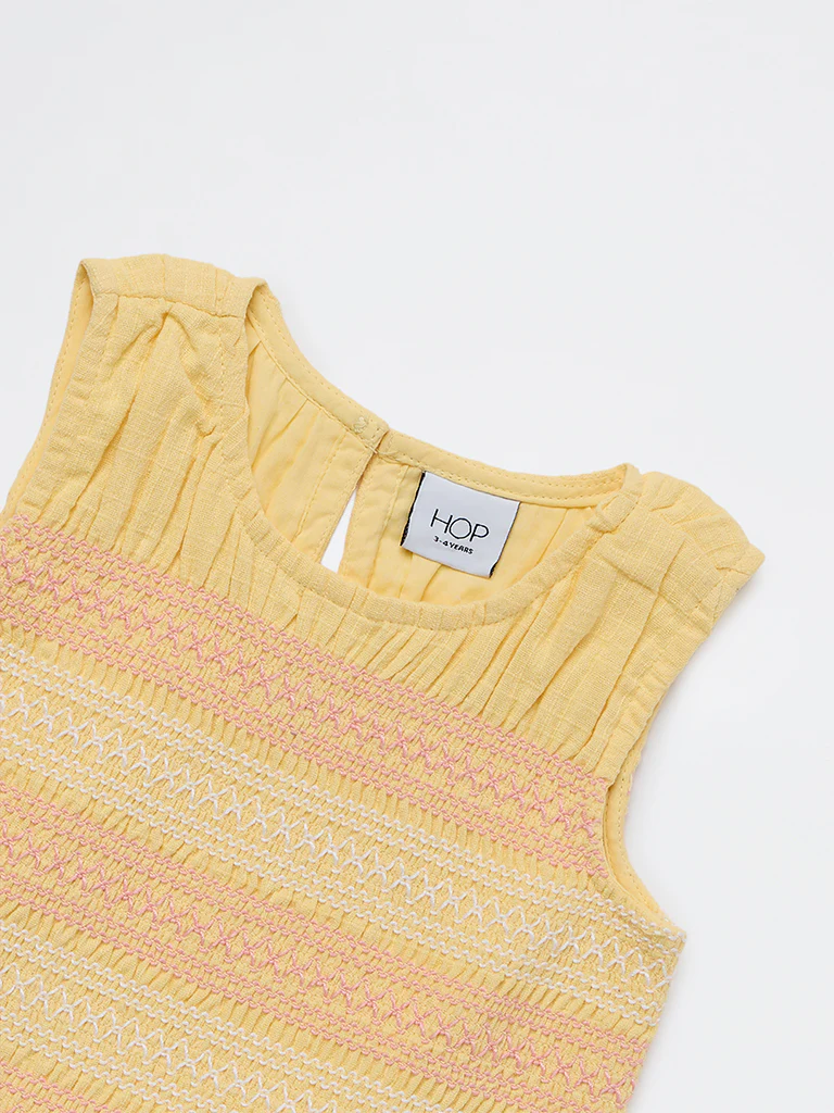 HOP Kids Girls Yellow Embroidered Cotton Top - Image 5