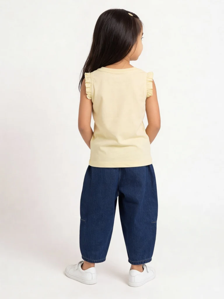 HOP Kids Girls Yellow Embroidered Cotton Top - Image 3