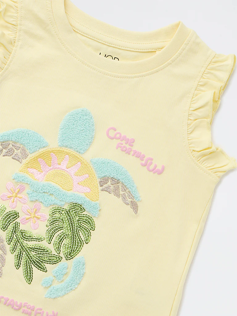 HOP Kids Girls Yellow Embroidered Cotton Top - Image 6