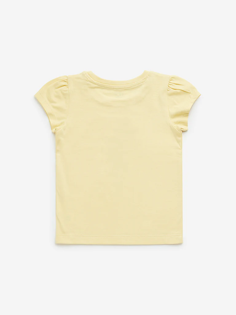 HOP Kids Girls Yellow Ice-Cream Design Cotton T-Shirt - Image 3