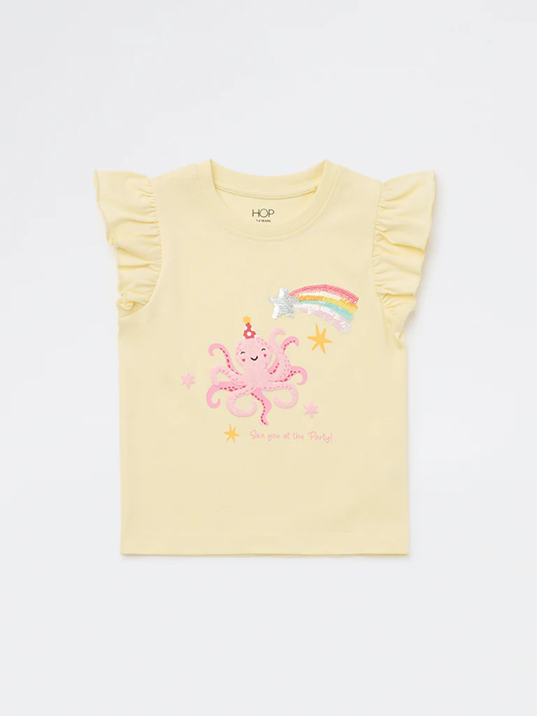 HOP Kids Girls Yellow Octopus Pattern Cotton Top - Image 4