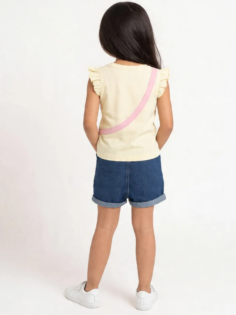 HOP Kids Girls Yellow Pouch Design Cotton Top - Image 2