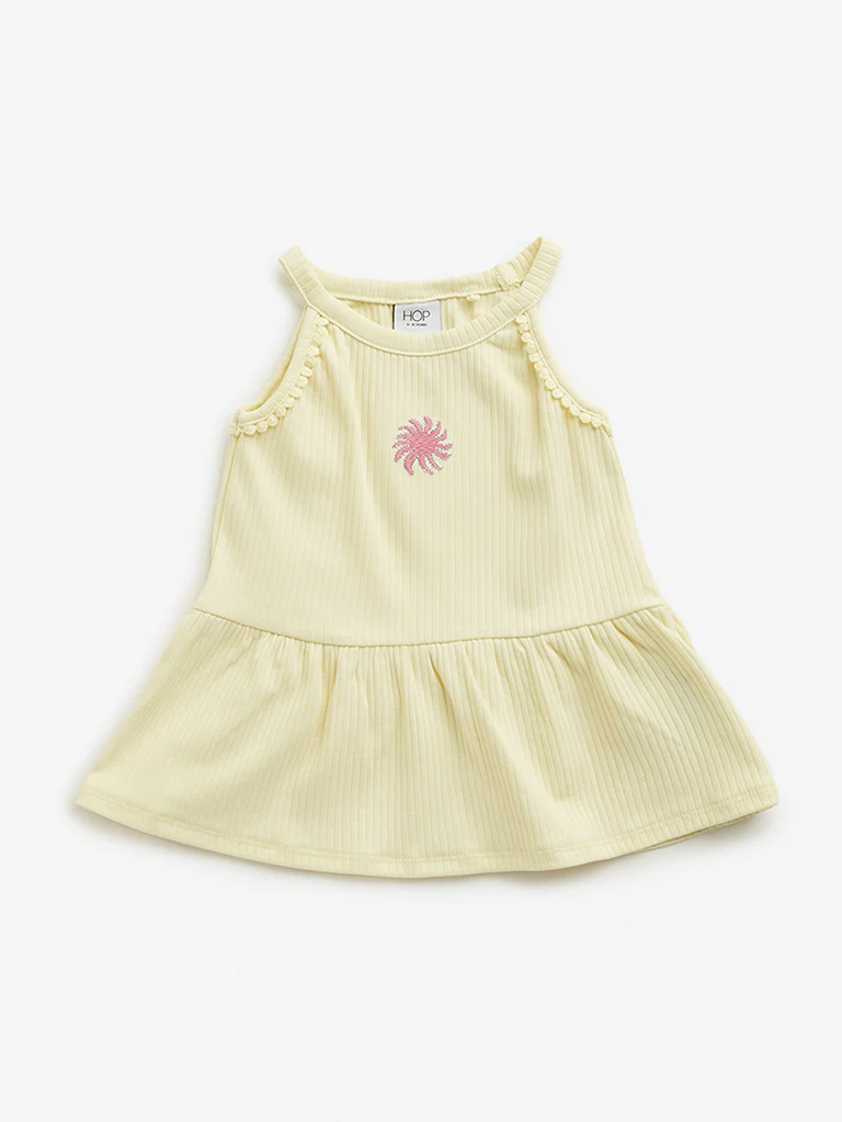 HOP Kids Girls Yellow Ribbed Textured Cotton Casual Top