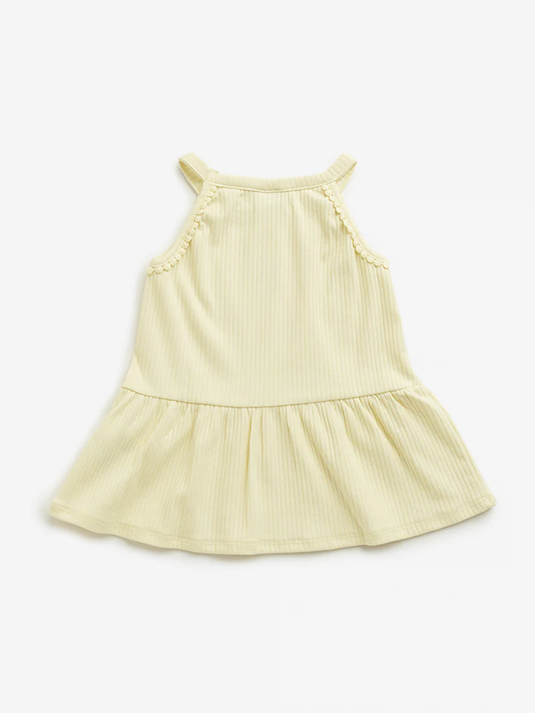 HOP Kids Girls Yellow Ribbed Textured Cotton Casual Top - Image 3