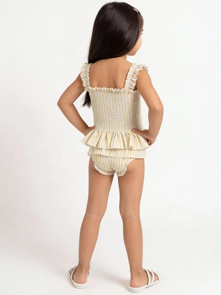 HOP Kids Girls Yellow Striped Top with Skort Swim Set - Image 3