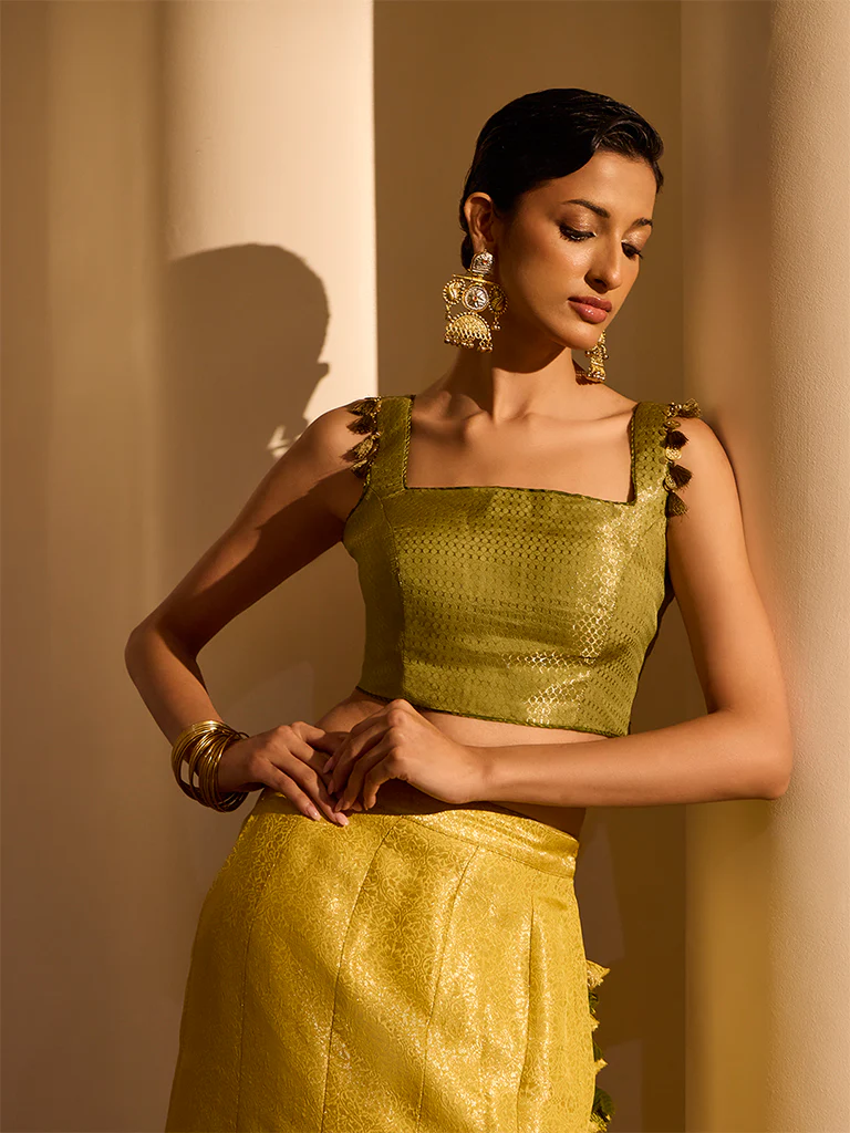 Jacquard Blouse - Olive - Image 2