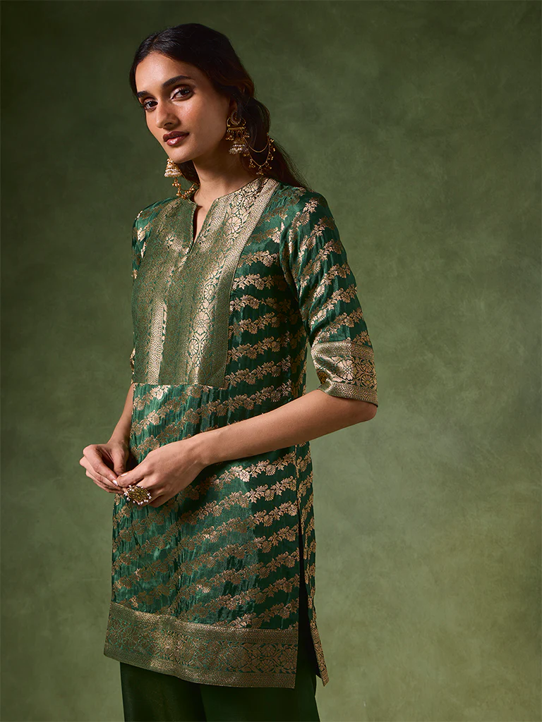 Jacquard Kurta β Green