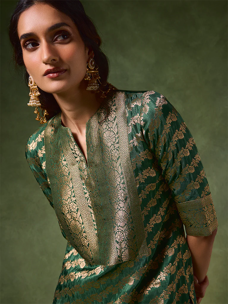 Jacquard Kurta β Green - Image 3