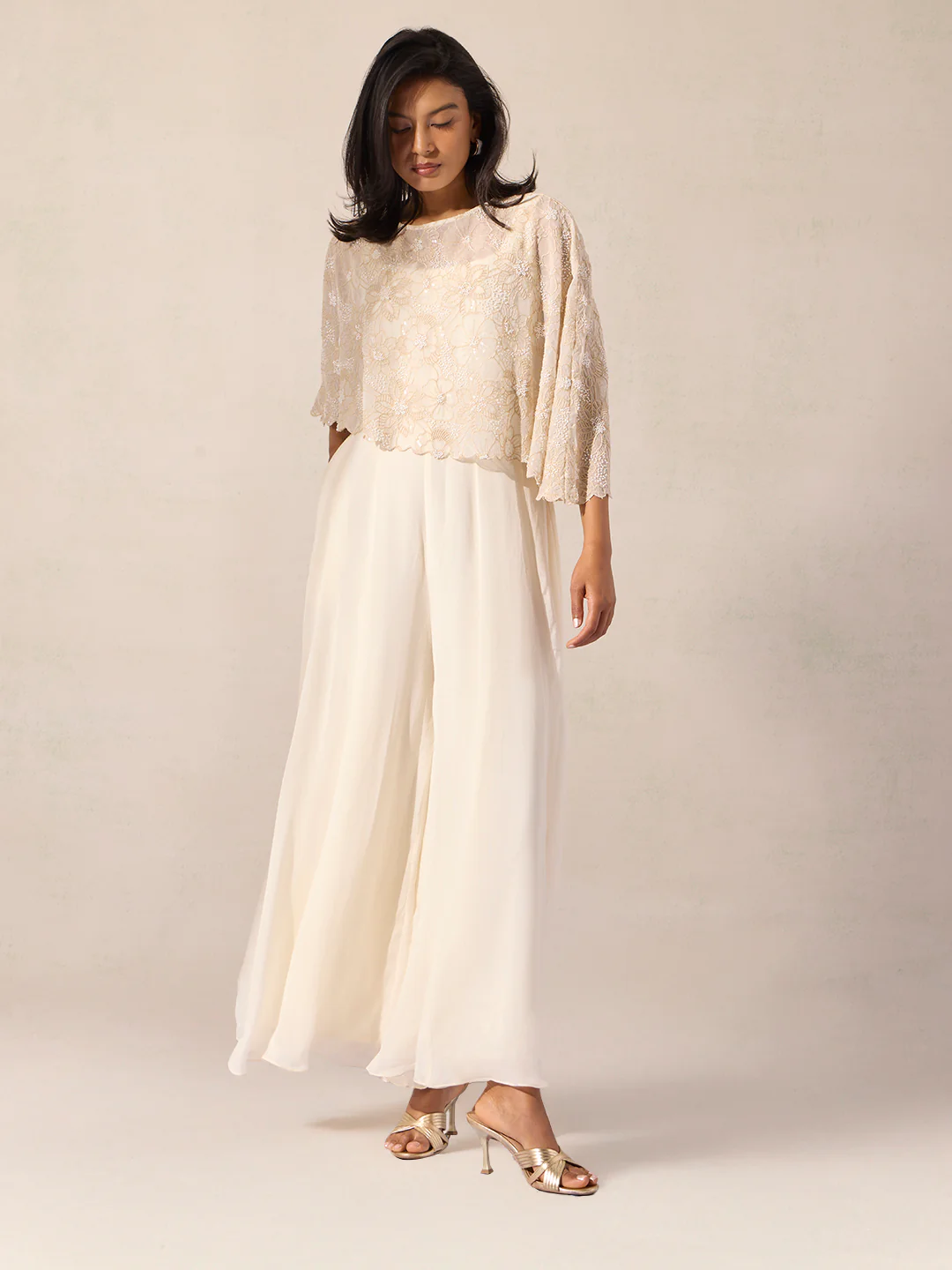 Jumpsuit with Cape - Ivory - Image 2