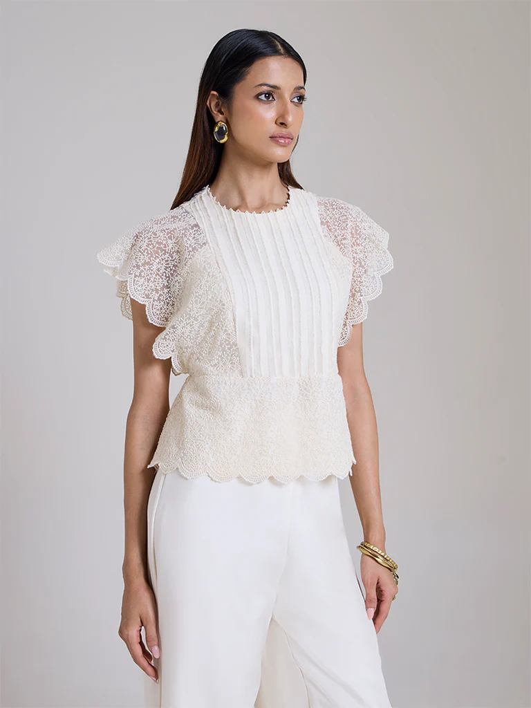 Lace Detailed Top - White - Image 2