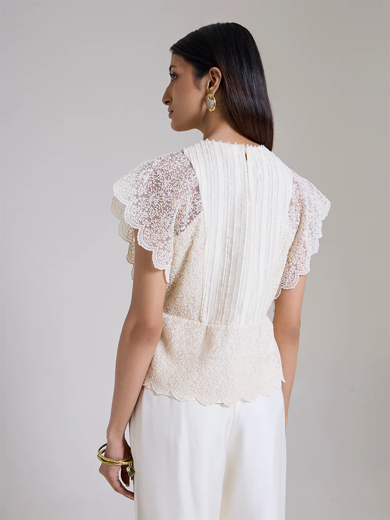 Lace Detailed Top - White - Image 4