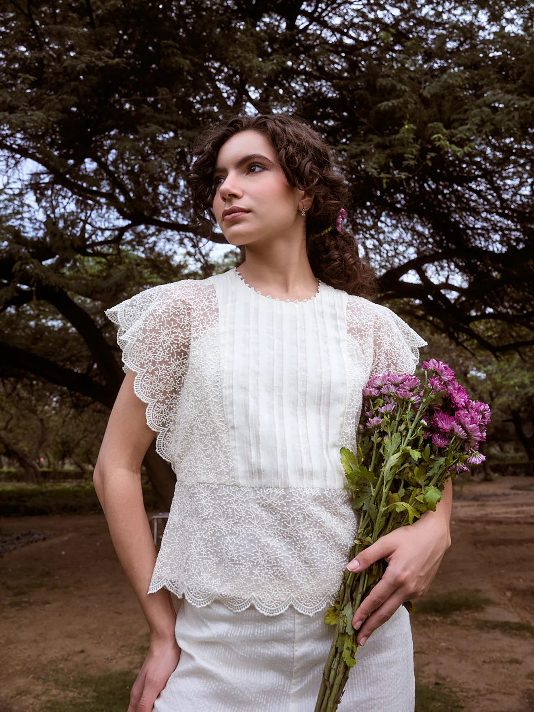 Lace Detailed Top - White - Image 5