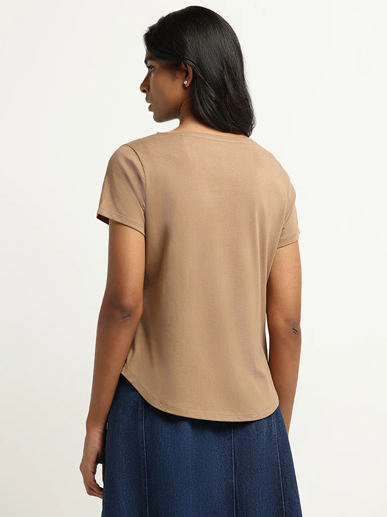 LOV Beige Embellished Cotton T-Shirt - Image 4