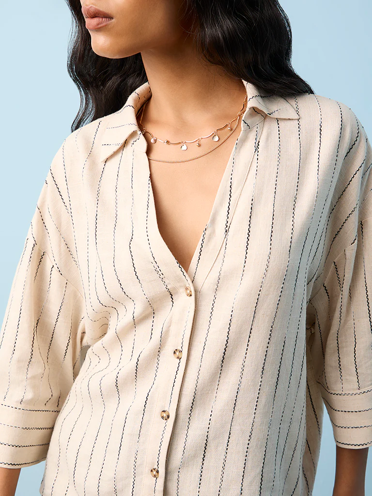 LOV Beige Embroidered Shirt - Image 3