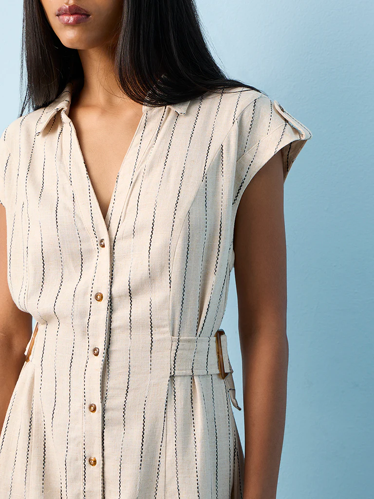 LOV Beige Embroidered Shirt Dress - Image 3