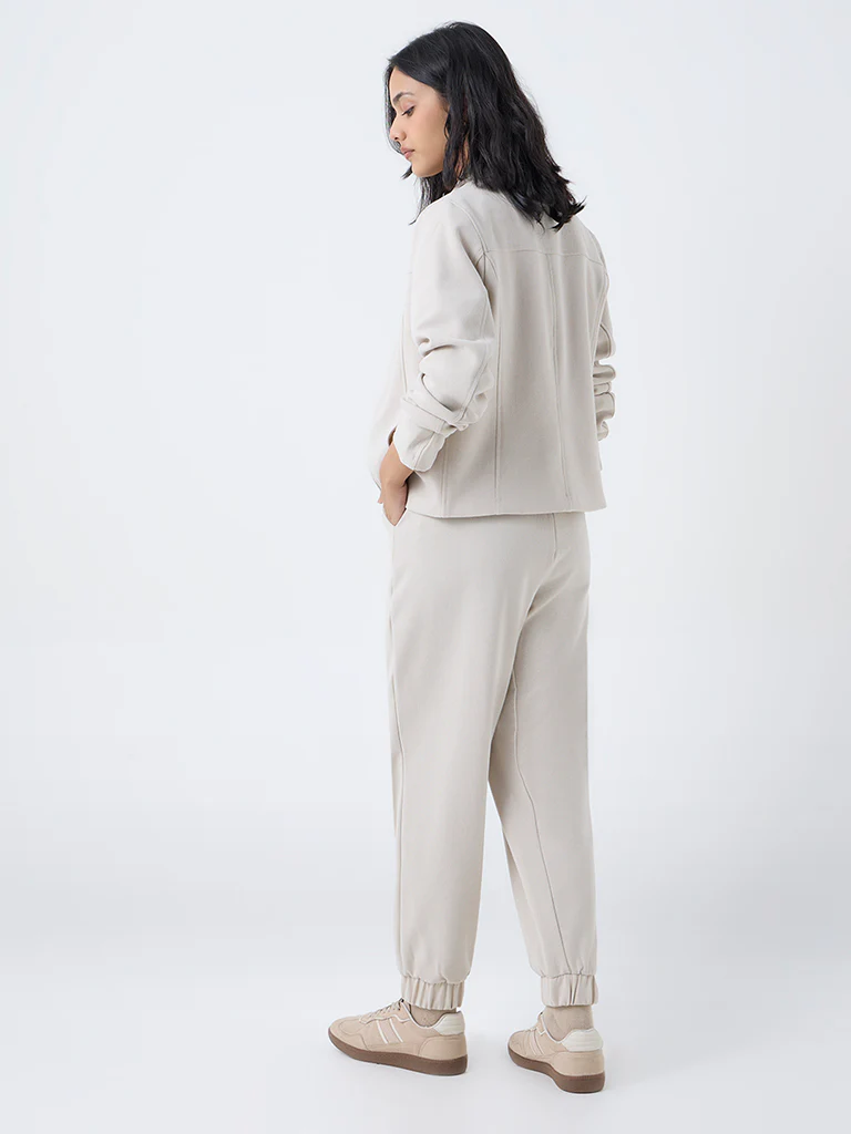 LOV Beige Solid High-Rise Joggers - Image 4